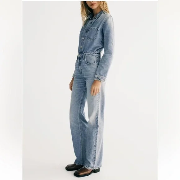 Zara Denim Longsleeve Button Front Jumpsuit - Picture 9 of 13